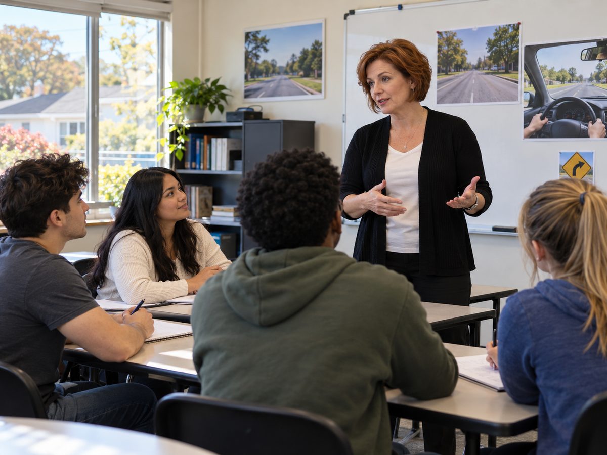 Instructor teaching the 5-hour pre-licensing class