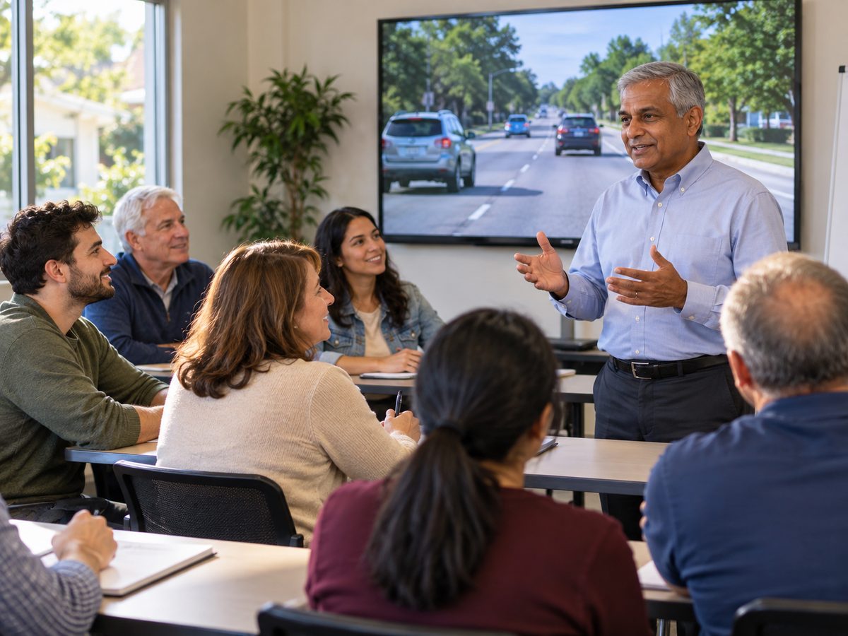 Instructor leading the defensive driving class